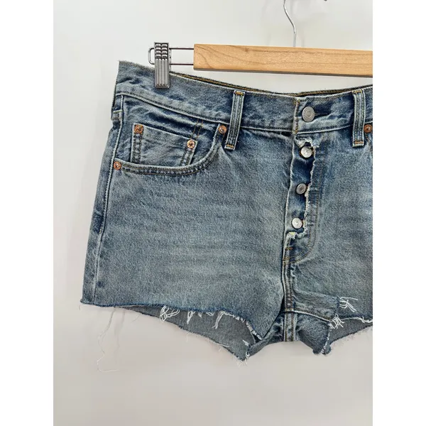 Levi’s 501 Jump Start Shorts Women 28 Blue Button Fly Raw Fray Hem Y2K Festival‎ - Image 4