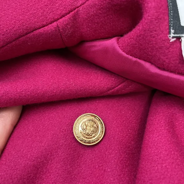 Vintage Fuchsia Pink Trench Coat Womens Size 14 Wool Double Breasted Glam 80s - Image 9