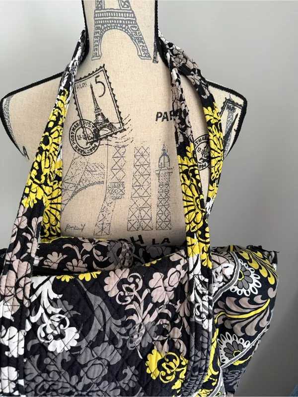 Vera Bradley Large Duffle Overnight Bag Baroque Print Yellow Black Retired - Image 2
