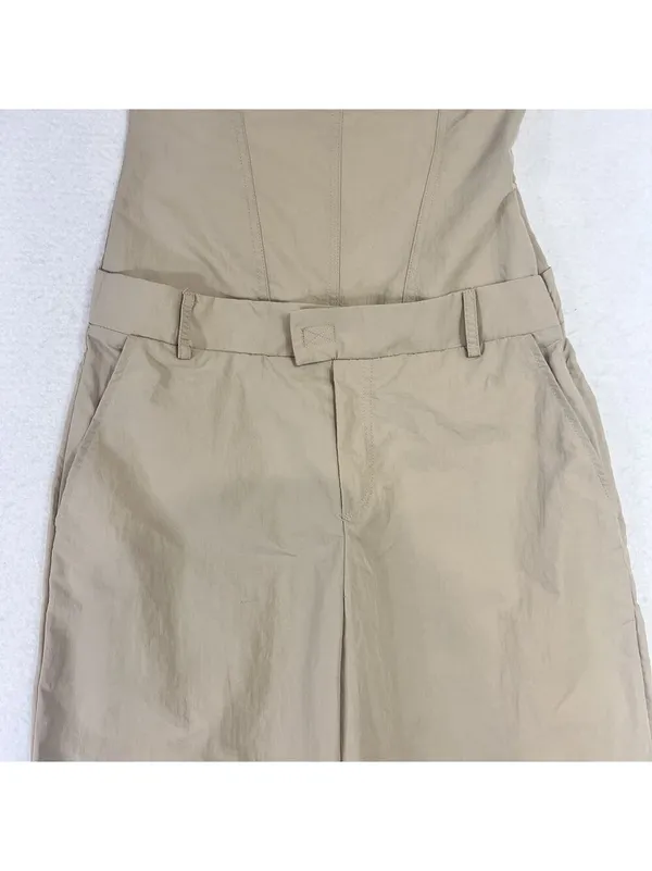 Zara Strapless Jumpsuit Off The Shoulder Wide Leg Khaki Size S Blogger Fav New - Image 10