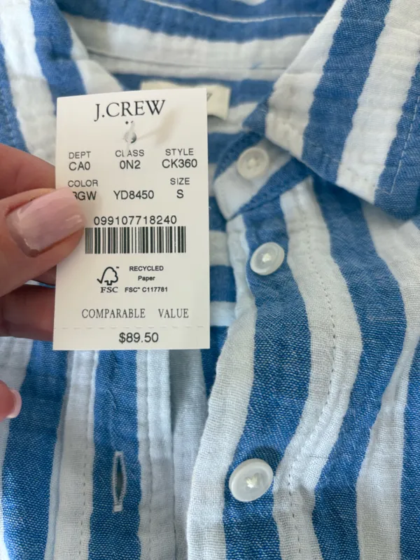 NWT J. Crew Blue and White Vertical Stripe Linen Button-Down Shirt - Image 5