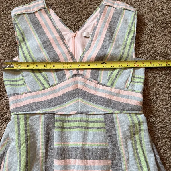 Hunter Bell Jordan Midi Dress Pastel Stripe Linen Cotton Size 6 - Image 4