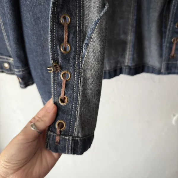 New‎ Direction Jacket Y2k Large Blue Denim Lace Up Grommet Moto Western Boho - Image 5
