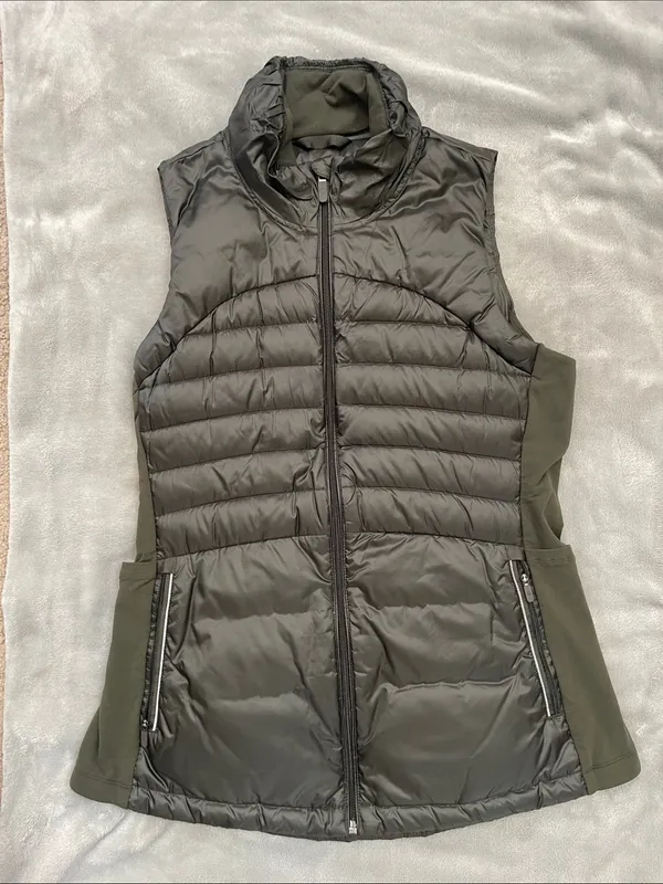 Lululemon Down For A Run II Olive Green Quilted Puffer Vest hiking run fall 12 - Image 8