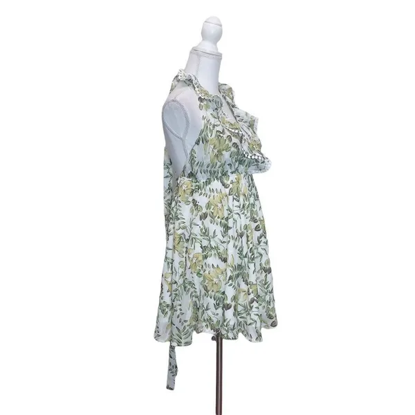 Angel Biba Tropical Leaves Print Halter Mini Dress Sz 12 Backless Angelcore Glam - Image 2