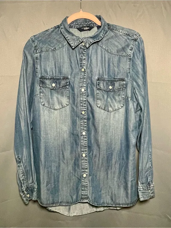 Indigo denim shirt Medium ~ Soft Excellent ~ Lightweight Weatern Snap - Image 5