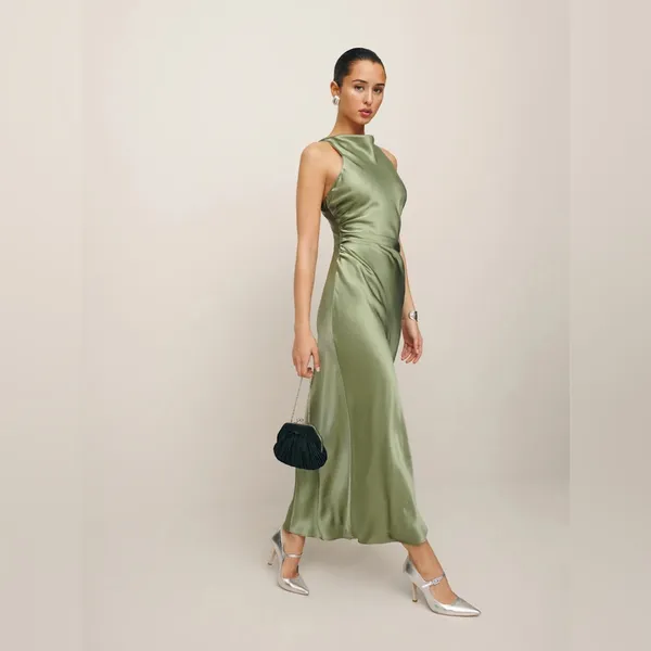 Reformation Cassette Silk Dress in artichoke NEW NWT - Image 4