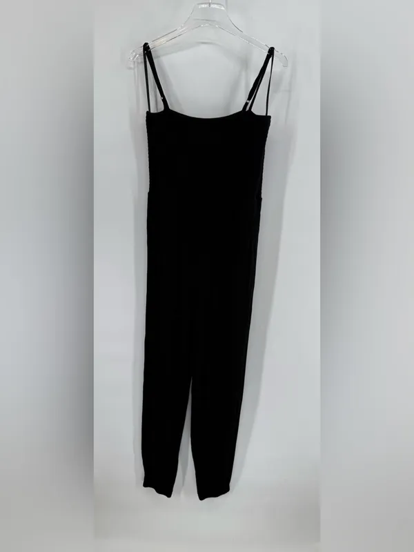 Posh peanut Bamboo Smocked Spaghetti Jumpsuit - Black Ribbed size L - Image 4
