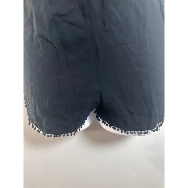 American Eagle Outfitters Black Pom Pom Trim Romper Size Medium Spaghetti Strap‎ - Image 2
