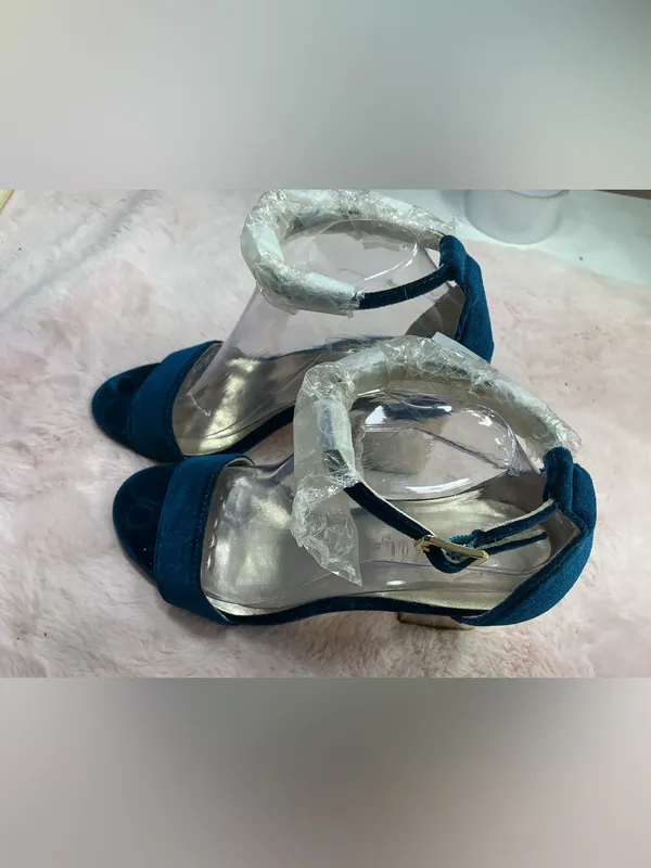 Lilly Pulitzer Teal Velvet Ankle-Strap Heels 147 - Image 2