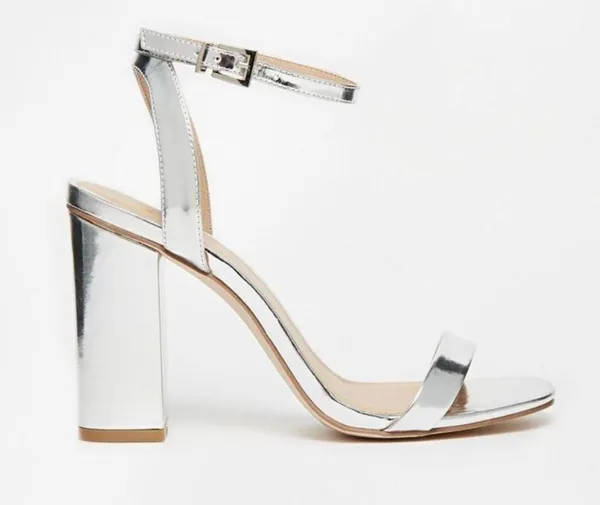 ASOS Hermione Silver Mirror Block Heel Sandals - Image 3