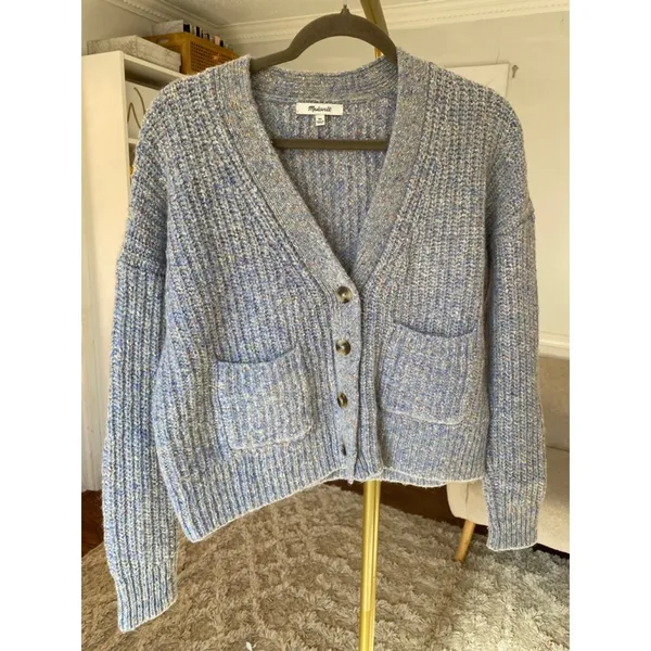 Madewell Wool Silk Cardigan Speckled Blue Quiet Luxury Parisian Scandi‎ Academia - Image 2