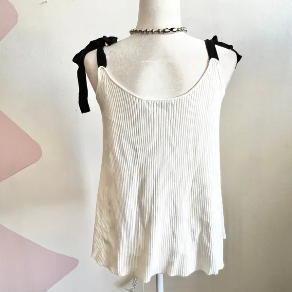 Zara White Ribbed Bow‎ Tank Top Y2K 2000s Coquette Retro Small - Image 3