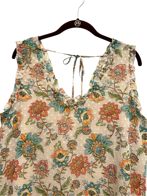 Cato Floral & Polka Dot Print Tie Back Top Large - Image 3