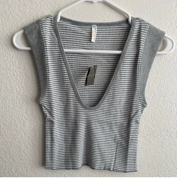 Free People 🆕 Gray Stripes Perfect Day Tank XS 🆕 - Image 4