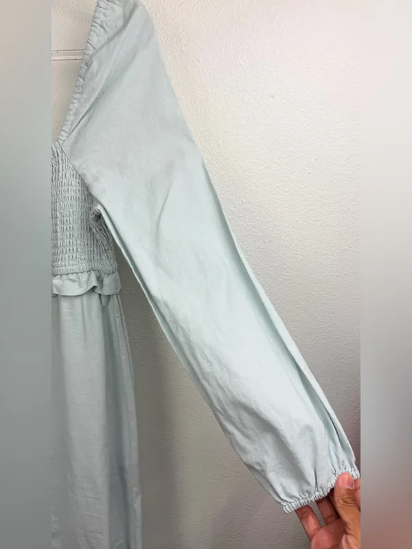 7 For All Mankind Linen Cotton Blend Long Sleeve Smocked Ruffle Dress Size S - Image 3