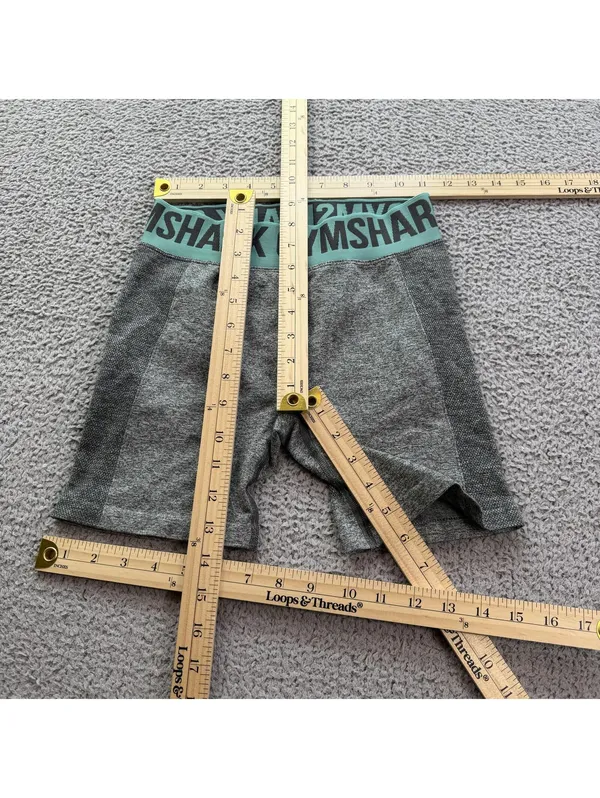 Gymshark Womens Small Gray Marl Seamless High Rise Biker Shorts Teal Waistband - Image 4