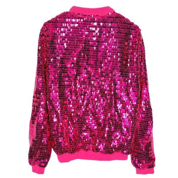NWT Pink Disco Sequin ZipUp‎ Bomber Jacket Medium - Image 5
