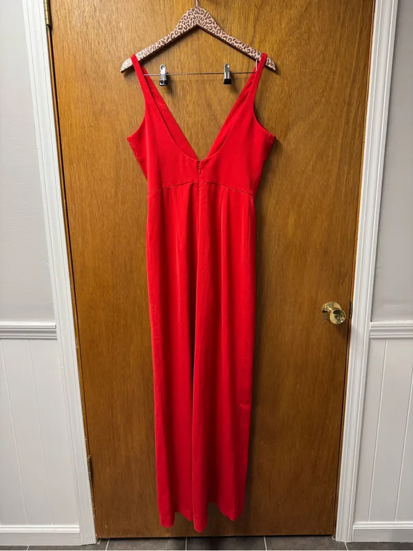 House of CB Leilah Sleeveless Plunge Jumpsuit Wide Leg Red Medium Glam Romantic - Image 15