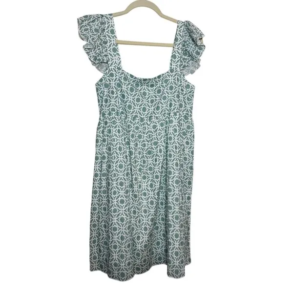 Tuckernuck Ro’s Garden Elizabeth Green & White Floral Dress Cotton Mini Sz S - Image 3