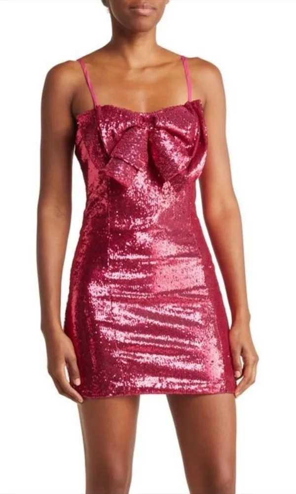 Torn by RONNY KOBO Lindsay Sequin Bow Mini Dress, Color Tulip Pink, Size M, NWT - Image 3