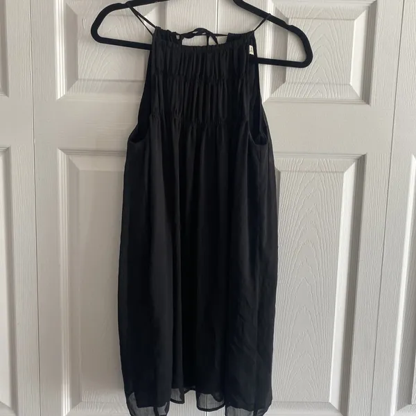 Abercrombie & Fitch Smocked Halter Mini Dress Womens‎ Size XS Black Chiffon Boho - Image 2