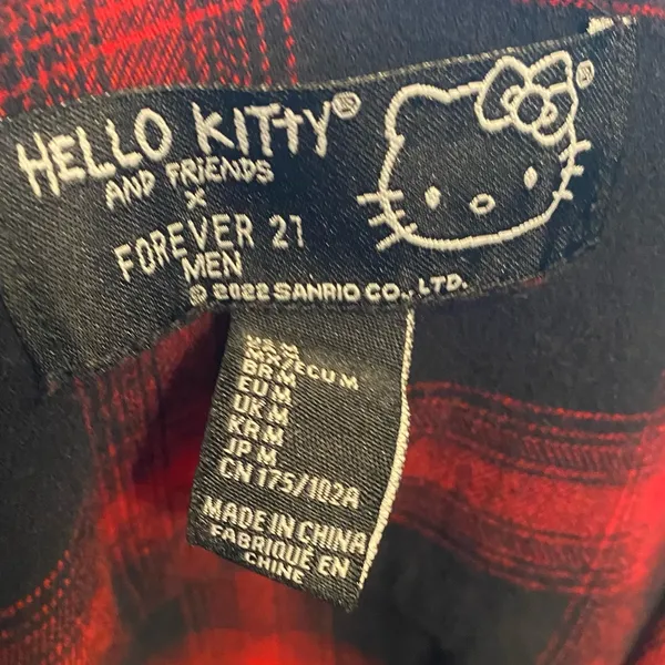 Hello Kitty and Friends x Forever 21 Red Button Down Flannel Long Sleeve Shirt - Image 10