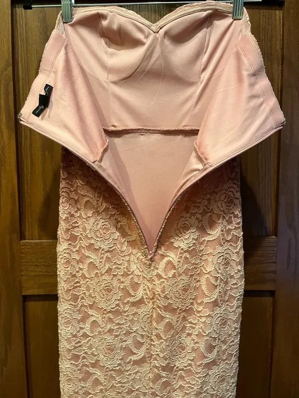 Pink Floral Sparkly Strapless Dress - Image 5