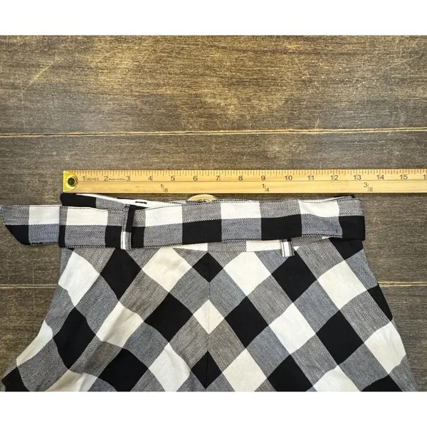 New Kate Spade New York Linen Blend Gingham Belted Skirt‎ Size 0 Black/White - Image 9