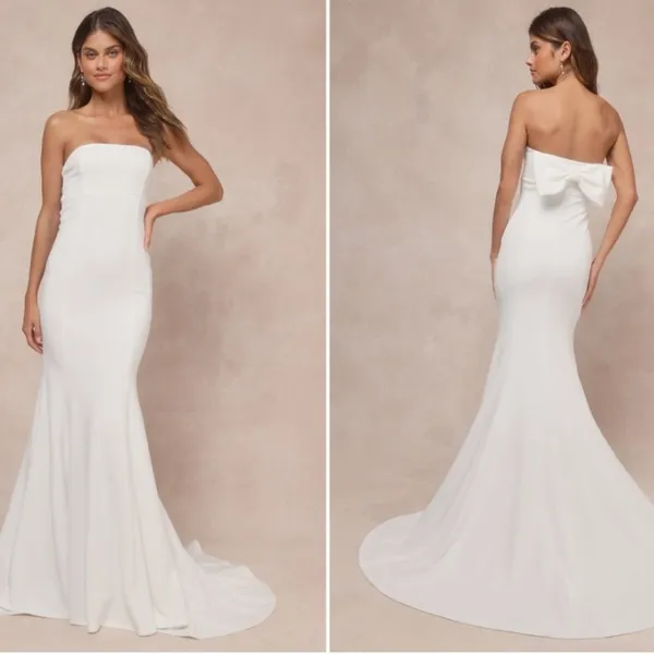 LULU's Bridal Wedding Chic Modern Sexy Minimalist Mermaid Trumpet Gown - Image 2