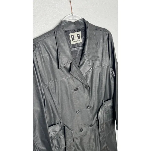 1990s Rave 4 Real Black Coated Stretch Trench Coat Women’s M/L - Image 8