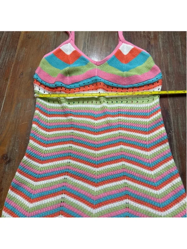 Crave Fame XL Rainbow Chevron Crochet Knit Mini Dress - Image 8