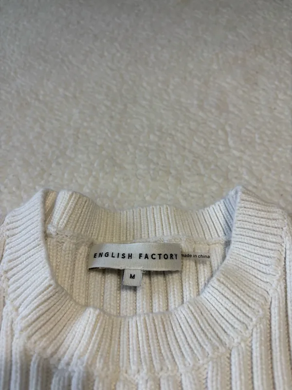 English Factory white Minimalist Cropped Ribbed Knit Sweater Medium 100% Cotton - Image 5