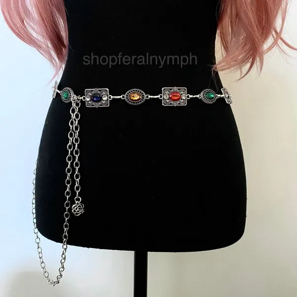 Silver Y2K Multicolor Jewel Whimsygoth Chain Belt, Fits 27-55 Inches, X7GA1416 - Image 5