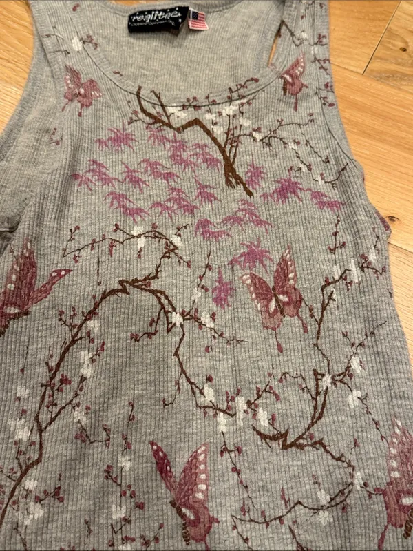 Realtree Gray Ribbed Tank Top with Mauve Floral & Butterfly Print small - Image 3