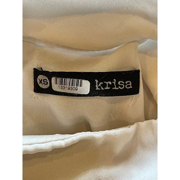 Krisa Ivory Cream‎ High Neck Keyhole Cut Out Front Tie Waist Blouse Size XS - Image 8
