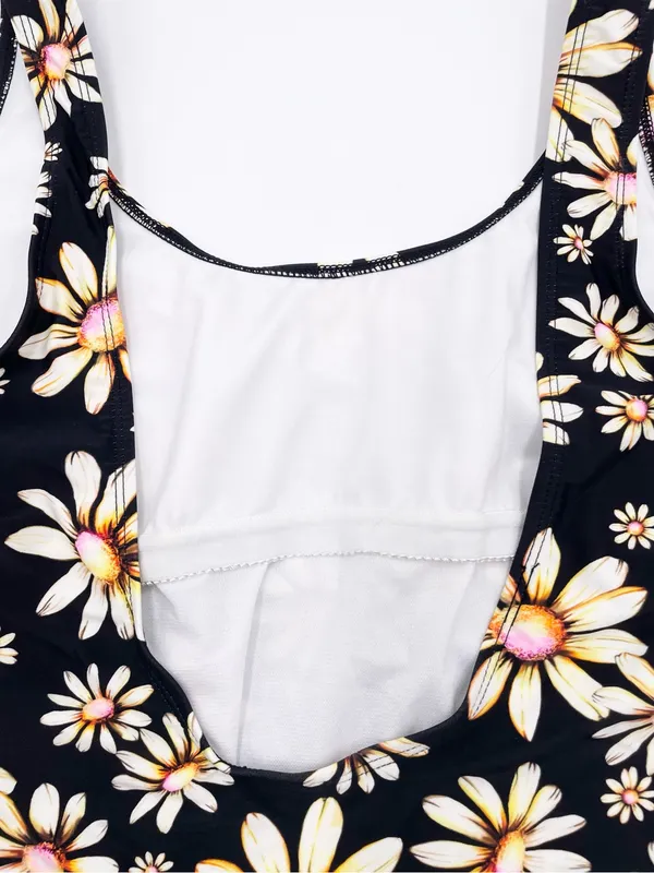 No Boundaries High Leg One Piece Swimsuit Size XL Black Daisy Floral Print 90s - Image 10