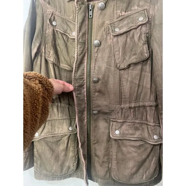 Free People Washed Olive Distressed Surplus Utility Jacket Pink Faded Small - Image 10