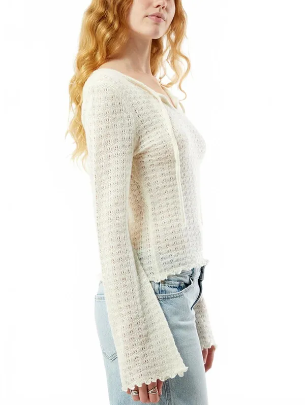 PacSun Your Favorite Diana Open Knit Tie Front Sweater Ivory Large - Image 3