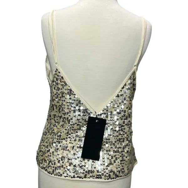 Goldie Twilight Camisole Top Womens M Silver Cream Sequin Sparkles‎ Shimmer Glam - Image 5