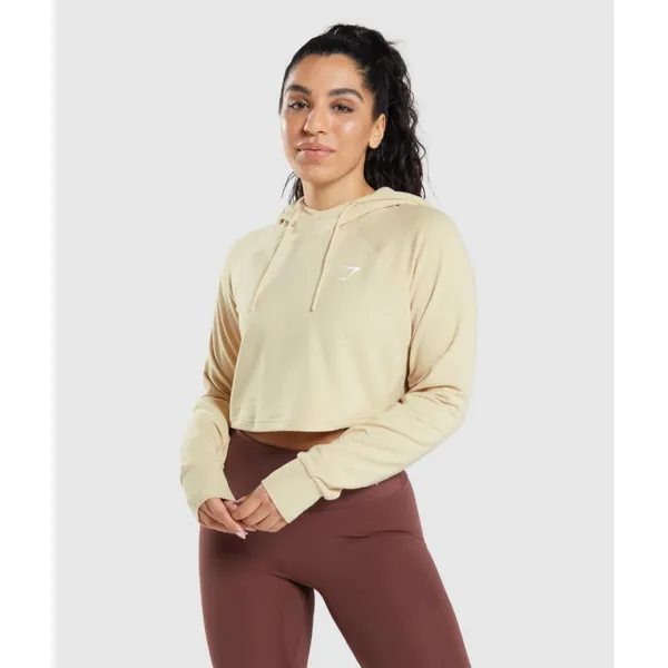 Gymshark Training Cropped Hoodie "Vanilla Brown" Yellow Women Sz L‎ Gym Workout - Image 2