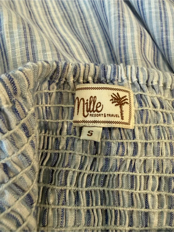 Mille Olympia Linen Midi Dress Size Small Smocked Tiered Ruffle Sleeve - Image 8