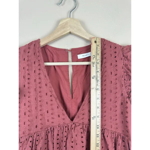 Mustard Seed Rust Eyelet Romper Dress Women’s S Terracotta Ruffle Boho Playsuit - Image 14