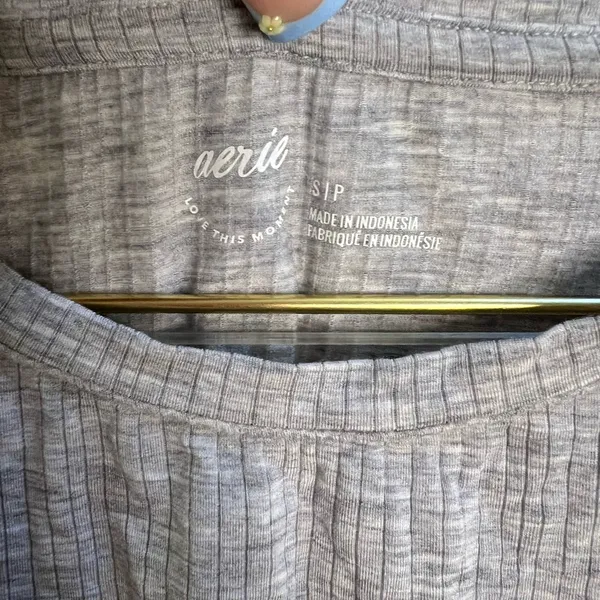 aerie Gray Ribbed Short Sleeve Crew‎ Tee - Image 2