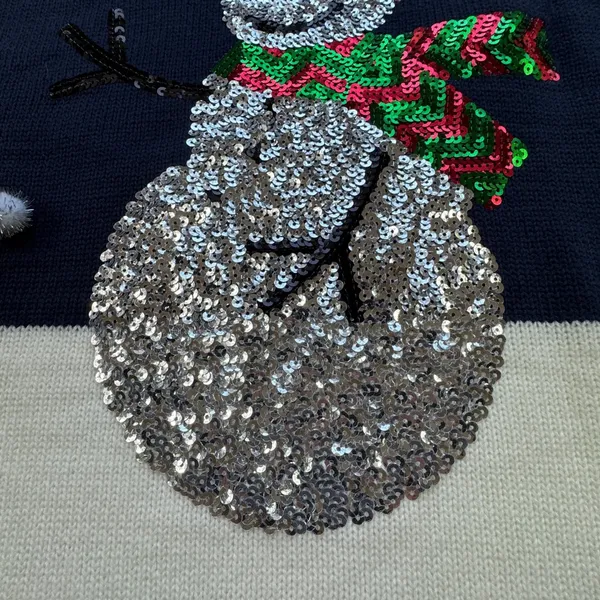 Holiday Time Snowman Sequin Ugly Christmas Sweater Womens 2X 20 Navy‎ White Poms - Image 12