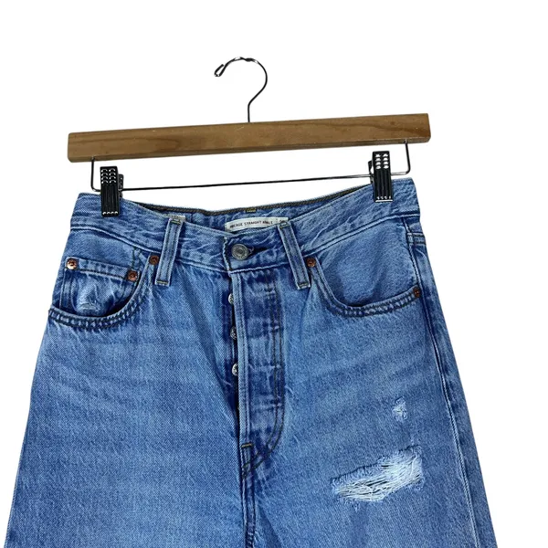 Levis Premium Ribcage Straight Ankle Distressed Jeans Blue Edgy High Rise Size25 - Image 2