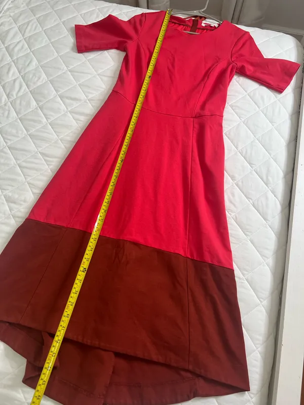 Boden Red Midi Dress Fit Flare Colorblock A-line Elegant Chic Pockets Size 6R - Image 10