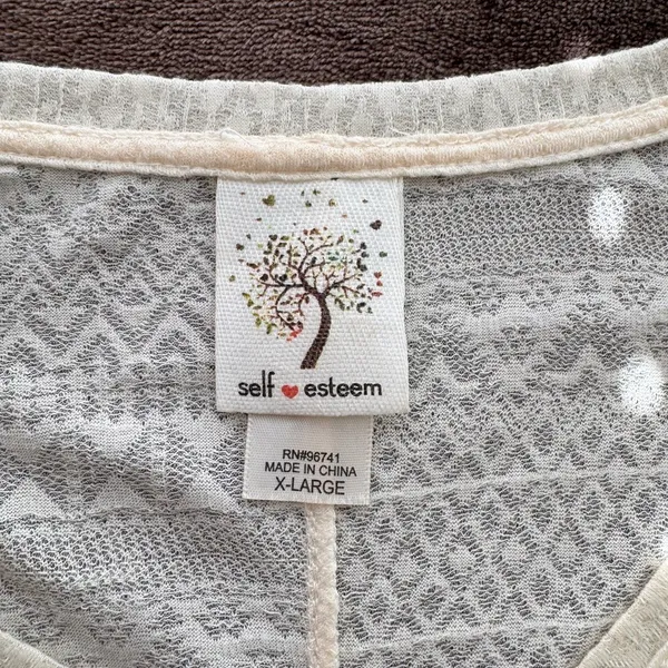 Self Esteem Boho Burnout Lace Top Womens XL Ivory‎ Excellent Geometric V-Neck - Image 7