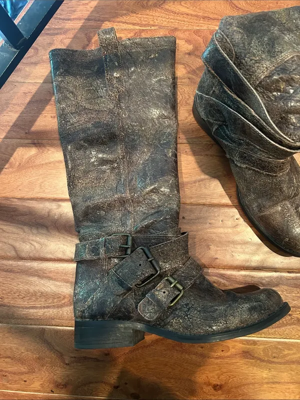Steve Madden Womens Brodiee Riding Boot Brown Crackle Distress Buckles Size 8.5 - Image 8