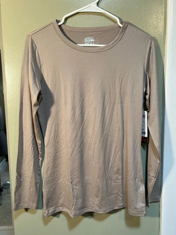 32 Degrees Heat Women’s Size Medium Long Sleeve T-Shirt Heather Sandstone Beige - Image 3